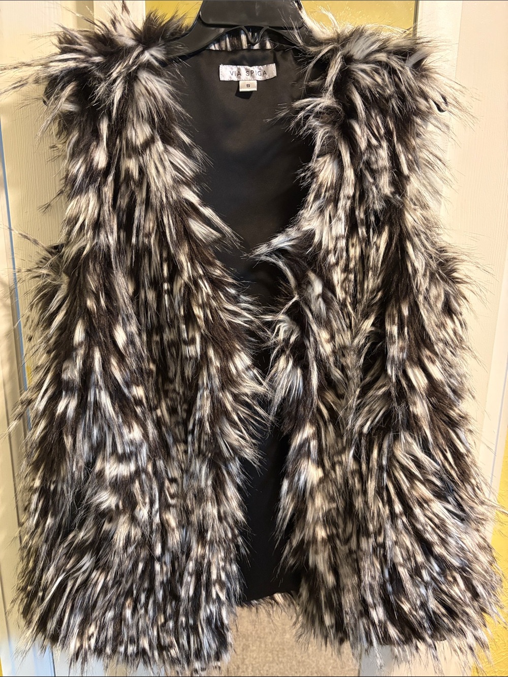 Via Spiga Black and White Faux Fur Vest